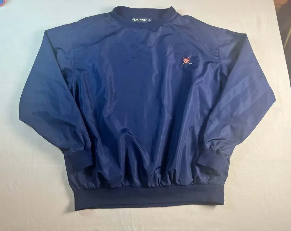 Vintage Polo Golf Ralph Lauren Men's Navy Blue Crest Pullover Windbreaker Jacket